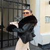 Women's Fur Patchwork Leather Jackets Furry Collar Slim Buttons Full Sleeve Female Coat Autumn Lady Street Outerwear