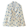Women Blazer Lace-up Blazer for Women Printed Lapels Ladies Blazer Top Elegance Chic Women Coat