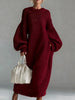 Lantern Sleeve Oversize Loose Sweater Dress for Women's Round Neck Solid Elegant Vintage Casual Winter Long Dress for Winter