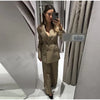 Elegant Stripe Blazer Women Loose Full Sleeve Stand Collar Single Breasted Coats Female Spring Outwear Lady