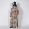 Striped Long Pants Set Color Block Turn Down Collar Three Quarter Sleeve Shirt Wide Leg Bottoms Casual Chic Women Outfits