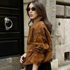 Women's Bomber Jacket Autumn Suede Crop Outerwears Khaki Darkkhaki Coats Coats & Jackets Chic Long Sleeve Tops