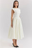 Women Circle Cut Out Back Dress Wide Shoulders and Fitted Waist Prom Dress Fluffy Hem Midi Wedding Party Dresses