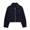 Women With Pockets Grey Front Zipper Jackets Vintage Lapel Neck Long Sleeves Female Chic Lady Outfits