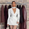 Black Hollow Out Mini Dress Women Chic Long Sleeves Waist Cinching Slim Short Dresses Lady Evening Party Vestidos