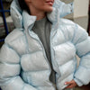Women Solid Hooded Glossy Padded Jacket Long Sleeve Stand Zipper Fluffy Warm Coat Autumn Winter Chic Casual Street Jackets
