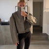 Solid Women's Jacket Stand-Collar Long-Sleeved Leather Grain Loose Female Jackets Autumn Lady Chic Streetwear