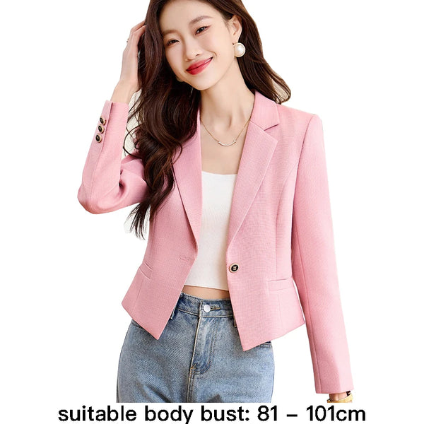 short blazer for women single breasted long sleeve autumn elegant office clothes black white pink