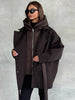 Dark Brown Hooded Hybrid Belted Jacket Oversize Long-Sleeve Spring Elegant Women Outerwear Office Casual Overcoat