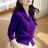 Spring Autumn Women Sweaters Elegant Solid Color Lapel Long Sleeved Knitted Cardigan Jacket Korean Female Knitwear Tops