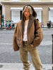 Elegant Hooded Plush Short Coat Women Retro Chic Suede Single Breasted Jackets Coats Female Winter Casual Street Outwear
