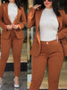 2Pcs Women's Solid Color Suit + Trousers Two-Piece Set Slim Fit Business Double Breasted Formal Female Clothes Outfit
