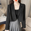 Korean Cropped Blazers Women Solid Color Simple Single-button Outwear Teens All-match Long Sleeve Office Suit Jacket