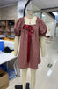Women Gingham Plaid Mini Dress y2k Babydoll Short Dress Puff Sleeve Square Neck Cute Silky Bow Tied Loose Dresses
