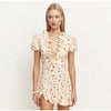 Sexy Floral Printed Mini Dress Women V-neck Flared Sleeve Waist Cinching Ruffle Bodycon Vestido Lady Party Vacation Gowns