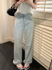 Women Blue Baggy Plaid Jeans Vintage Y2k Cowboy Pants Harajuku Aesthetic Denim Trousers Trashy Japanese 2000s Style Clothes