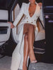 Women Elegant Double-breasted Maxi Jacket Solid Deep V-Neck Long Sleeve Cardigan High Street Office Lady British Jackets
