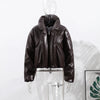 Warm V-Neck Thick Leather Short Jacket Woman Long Sleeves Loose Versatile Coats Casual Street Women's Autumn Winter Jackets