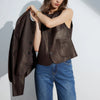 Women's Autumn Clothing European Sheepskin Casual O-Neck Single-Breasted Coffee Litchi Stria Genuine Leather Jacket