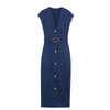 Women's clothing European and American with belt elastic Midi dress