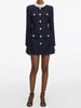 Designer Women Tweed Mini Dress Slim Fit High Waist Stand Collar Spring Office Ladies Long Sleeve Elegant A Line Dress