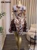 Women Tie Dye Print Ruffles Long Sleeve Bodycon Ruched Draped V-neck Dress Fall Street Birthday Vacation Dresses