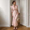Elegant Floral Long Dress Women's Deep V neck High Waist Office Lady Party Dress Slim Long Sleeve Female Fishtail Dress