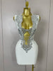 Sexy Silver Sequin White V Neck Cut Out Short Bandage Dress Women Elegant Birthday Party Club Wedding Vestidos