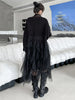Women Black Big Size Knitting Mesh Irregular Sweater Dress V-Neck Long Sleeve Spring Autumn 1DH2366