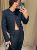 Chic Black Round Neck Napoleon Military Jacket Women Casual Full Sleeve Buttons Cropped Slim Coat Lady Daily Street Jackets