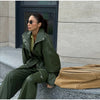 Street Waist Cinching Leather Jacket Women Loose Solid Stand Collar Zipper Pocket Jackets Spring Lady Outwear