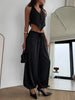 Solid Drapey Satin Loose Harem Pants Women Casual Elastic Waist Drawstring Design Long Pant Lady Commute Versatile Wear