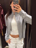 Grey Stand Collar Knit Cardigan Women's Full Sleeve Zippers Pocket Coats Autumn Lady Daily Casual Streetwear