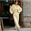 Winter Leopard Print Thicken Coat Pants Women Set Long Sleeve Zippers Hooded Jacket Wide Leg Trousers Lady Outfit