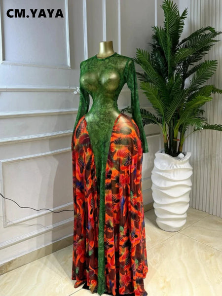 Women O-neck Long Sleeve Big Swing A-line Maxi Dress Spring Evening Sexy Parties Vacation Long Dresses Vestidos