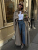 Khaki Lace Up Cape Trench Coat Loose Solid Full Sleeve Lapel Windbreaker Autumn Commute Casual Daily Coats