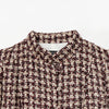 Women Stand Collar Tweed Jacket Elegant Long Sleeve Faux Fur Cuffs Coat Spring Single Breasted Outerwear Street