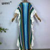 Knitting Rainbow Printing Comfort Warm Winter Holiday Dress Elegant Africa Women Boho Party Long Dress