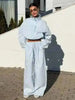 Women's Two-piece Set Stand Up Collar Short Zipper Cardigan Wide Leg Pants Autumn 19DB1233