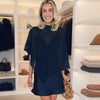 Asymmetric Satin Dress Womens Dresses Mini Layered Cape Dress Chic Black Cocktail O-Neck Short Dresses Elegant Party Dress