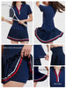 Women 2 Pieces Athletic Skirt Set Outfits V Neck Polo Shirts High Waisted Pleated Tennis Skirts Golf Pickball Dress