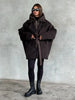 Dark Brown Hooded Hybrid Belted Jacket Oversize Long-Sleeve Spring Elegant Women Outerwear Office Casual Overcoat