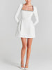 Elegant Square Neck Diamond Short Velvet Dress For Women Two Pockets Slim Office Ladies Outfits A-Line Long Sleeve Dress