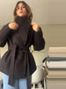 Faux Fur Belt Jackets Women Loose High Neck One Butoon Long Sleeves Coats Female Autumn Winter Thick Warm Outwears