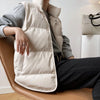 Stand Neck Puffer Cotton Vest Beige Black Autumn Winter Loose Vest Women Jacket