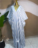 Fall Holiday Half Batwing Sleeve Striped Print Loose Long Dress Street Women Party Vestidos Maxi Dresses Vestidos