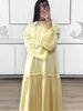 Solid Color Loose Fit Flare Sleeve Tiered Dress Crew Neck Ruffle Hem Pleated Long Maxi Dresses Spring Chic Casual Outwear