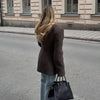 Chic Solid Women's Woolen Coat Lapel Double-Breasted Full Sleeve Waist-Closed Lady Coats Spring Female Streetwear