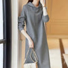 Women's Hooded Knit Midi Dress Autumn Long Sleeve Stretchy Loose Casual Sweat Dress with Drawstring Hood and Pocket