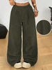 Women's Retro Corduroy Cargo Pants Casual Drawstring Straight Sports Pants Drape Daily Commuting Wide Leg Pants